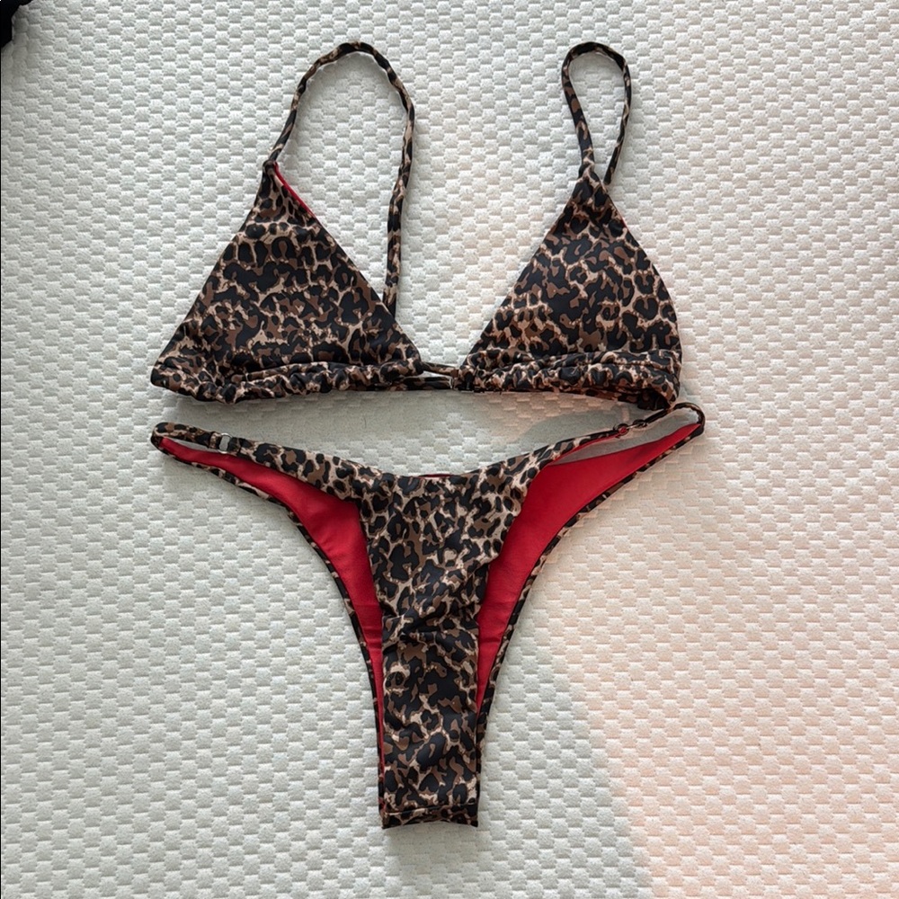 SHEIN Leopard Print Bikini with Red Accents